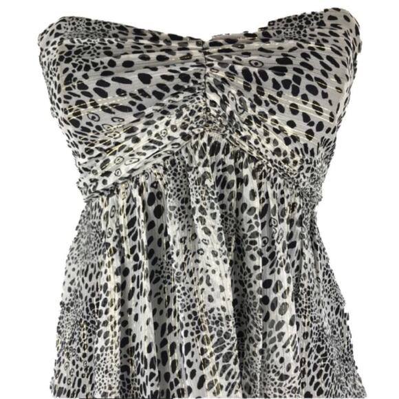 Express SILK Strapless EMPIRE Dress Waist Womens Size 4 Midi Animal Print - Picture 5 of 8